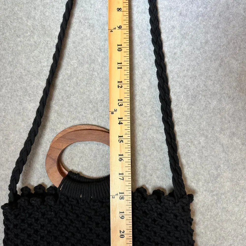 Danielle Nicole Boho Hippie Black Macrame Wooden Handle Crossbody fringe Bag‎